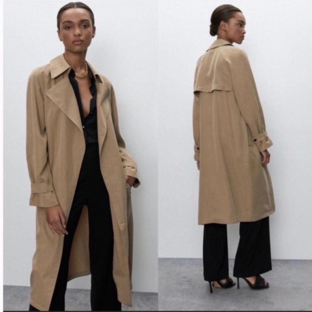 BABATON Aritzia Lawson Lightweight Trench Duster XS Tan Open Front Oversize